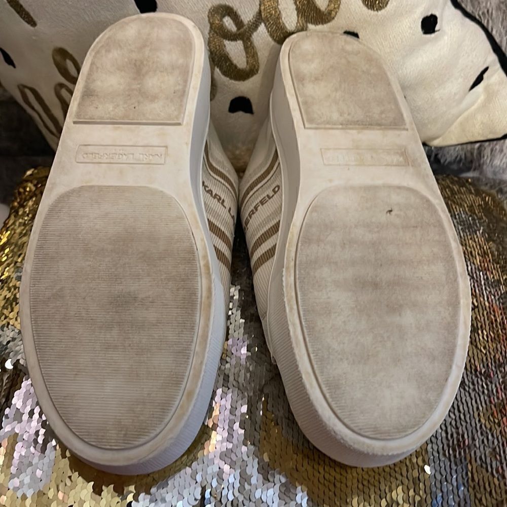 Karl lagerfield cyrilla white tan ecru knit sneakers 7m - Picture 5 of 8